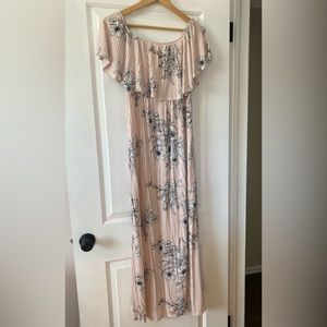 Maternity Pink Blush on/off shoulder maxi dress